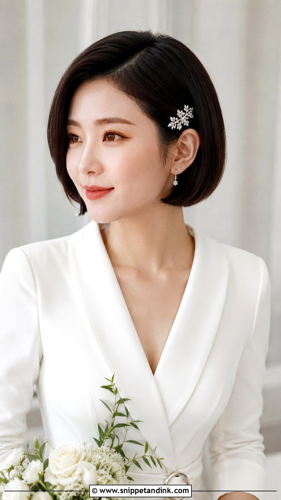 Short Bob With Side Part Wedding Hairstyle - Snippet and Ink - 15 Lesbian Wedding Hairstyles