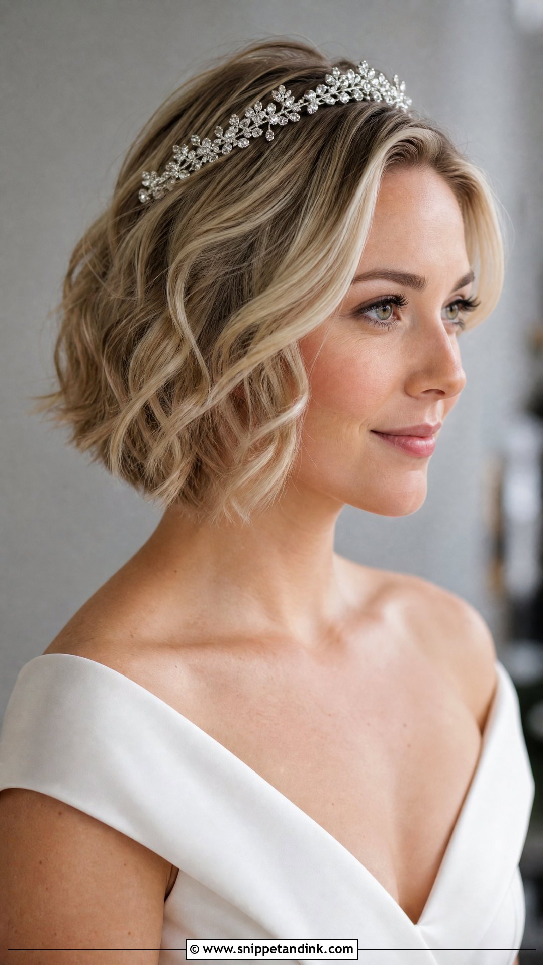 Short Bob With Tiara - Snippet and Ink - 20 Bridal Hairstyles with Tiara