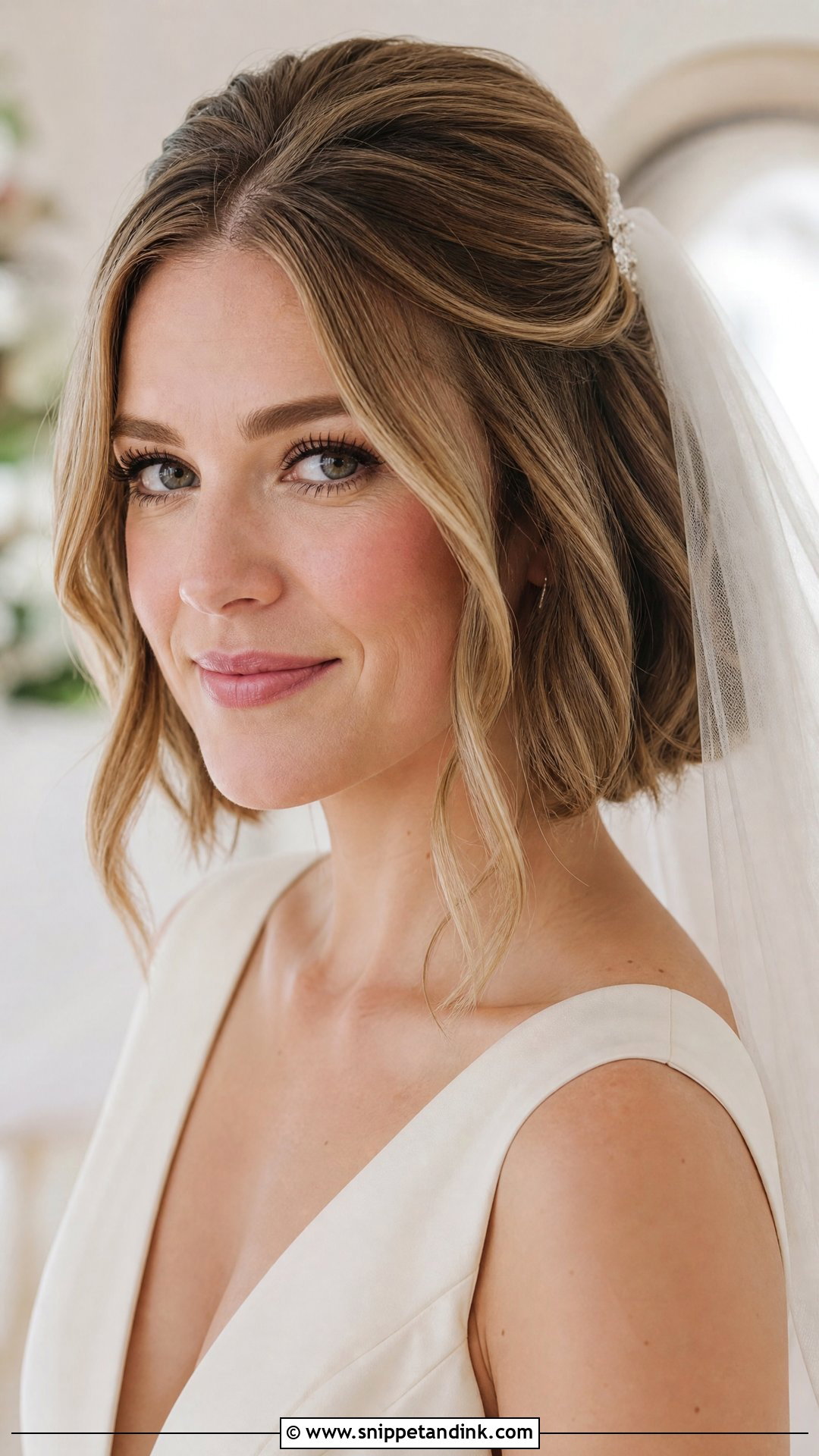 Short Bob With Veil Wedding Hairstyle - Snippet and Ink - 20 Short Hair Open Hairstyles for Wedding