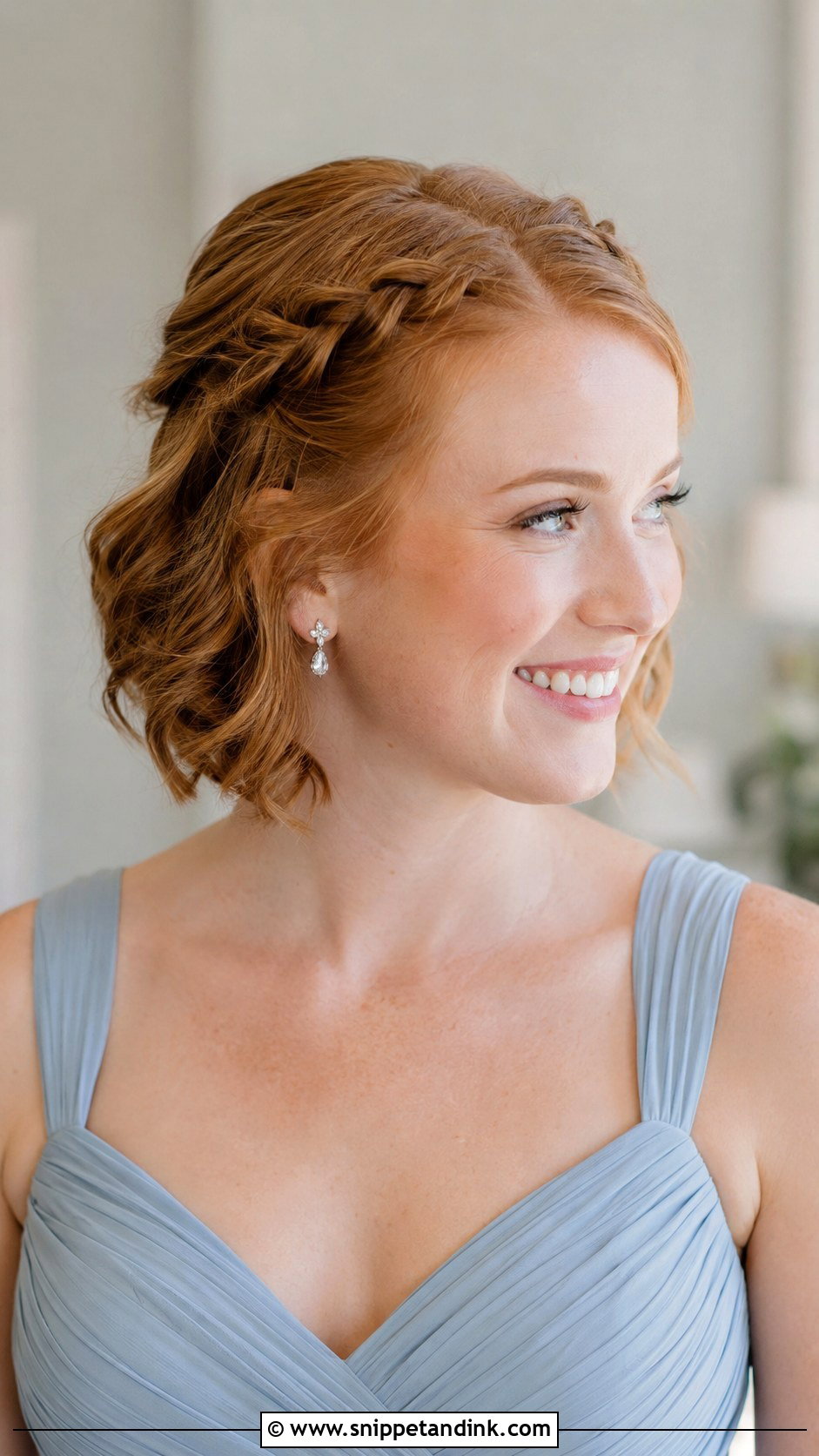 Short Braided Crown Bridesmaid Hairstyle - Snippet and Ink - 20 Short Hair Wedding Hairstyles Bridesmaid