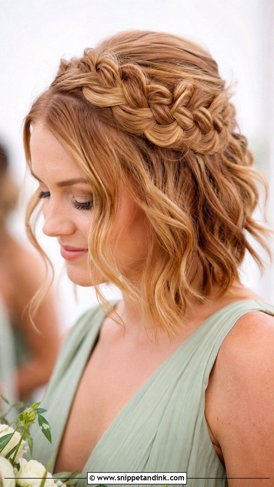 Short Braided Crown Bridesmaid Hairstyle - Snippet and Ink - 20 Bridesmaid Hairstyle Shorthair Ideas
