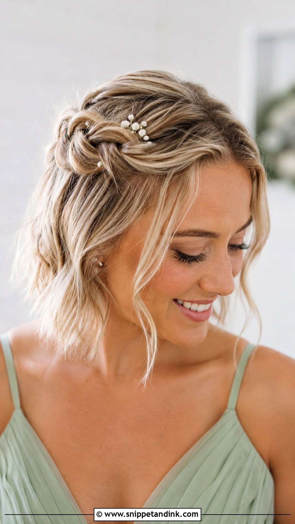 Short Braided Crown For Bridesmaids - Snippet and Ink - 20 Short Wedding Hairstyles for Bridesmaids
