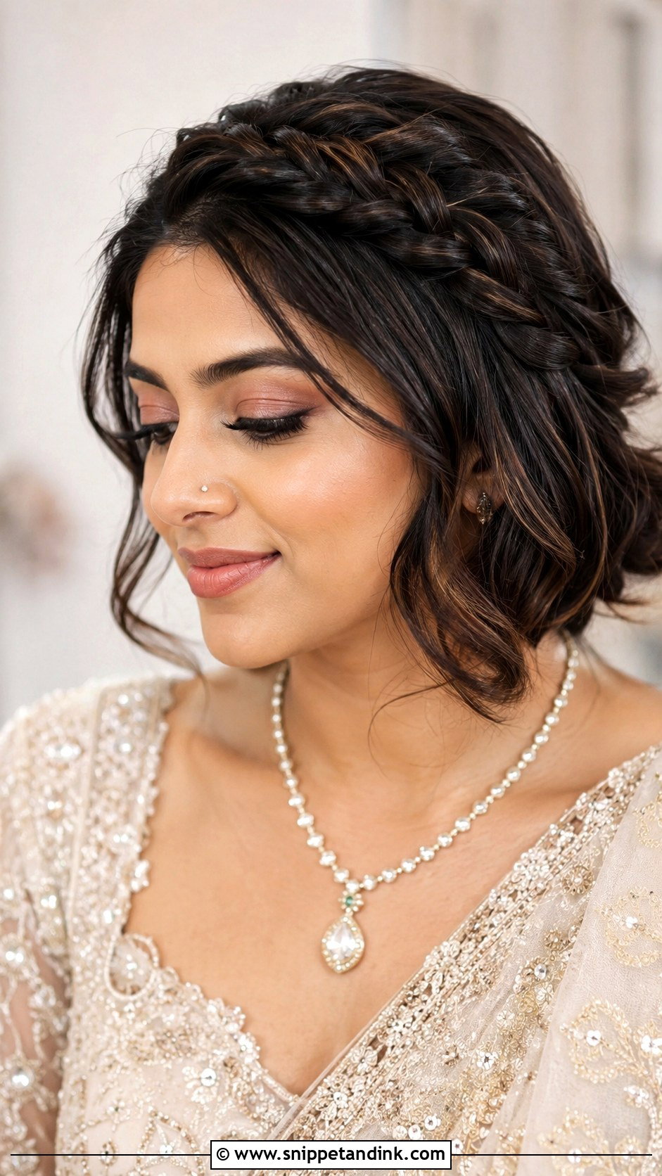 Short Braided Crown Wedding Hairstyle - Snippet and Ink - 20 Elegant Short Hairstyles for Wedding