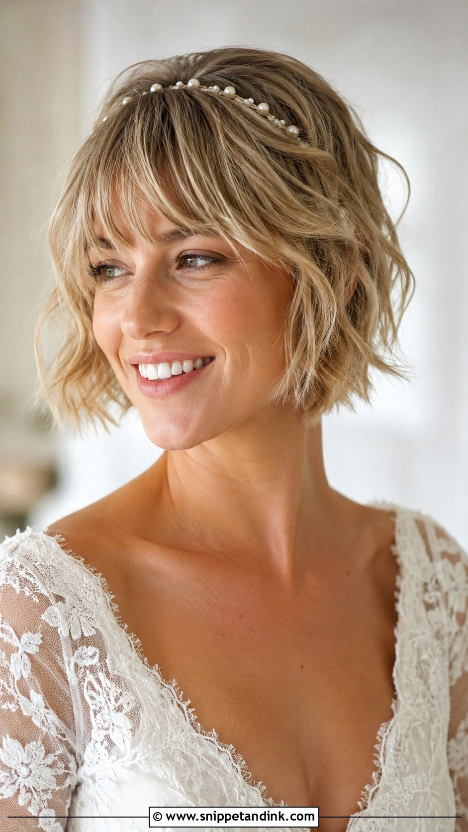 Short Bridal Bob With Curtain Bangs - Snippet and Ink - 15 Short Bridal Hair with Bangs