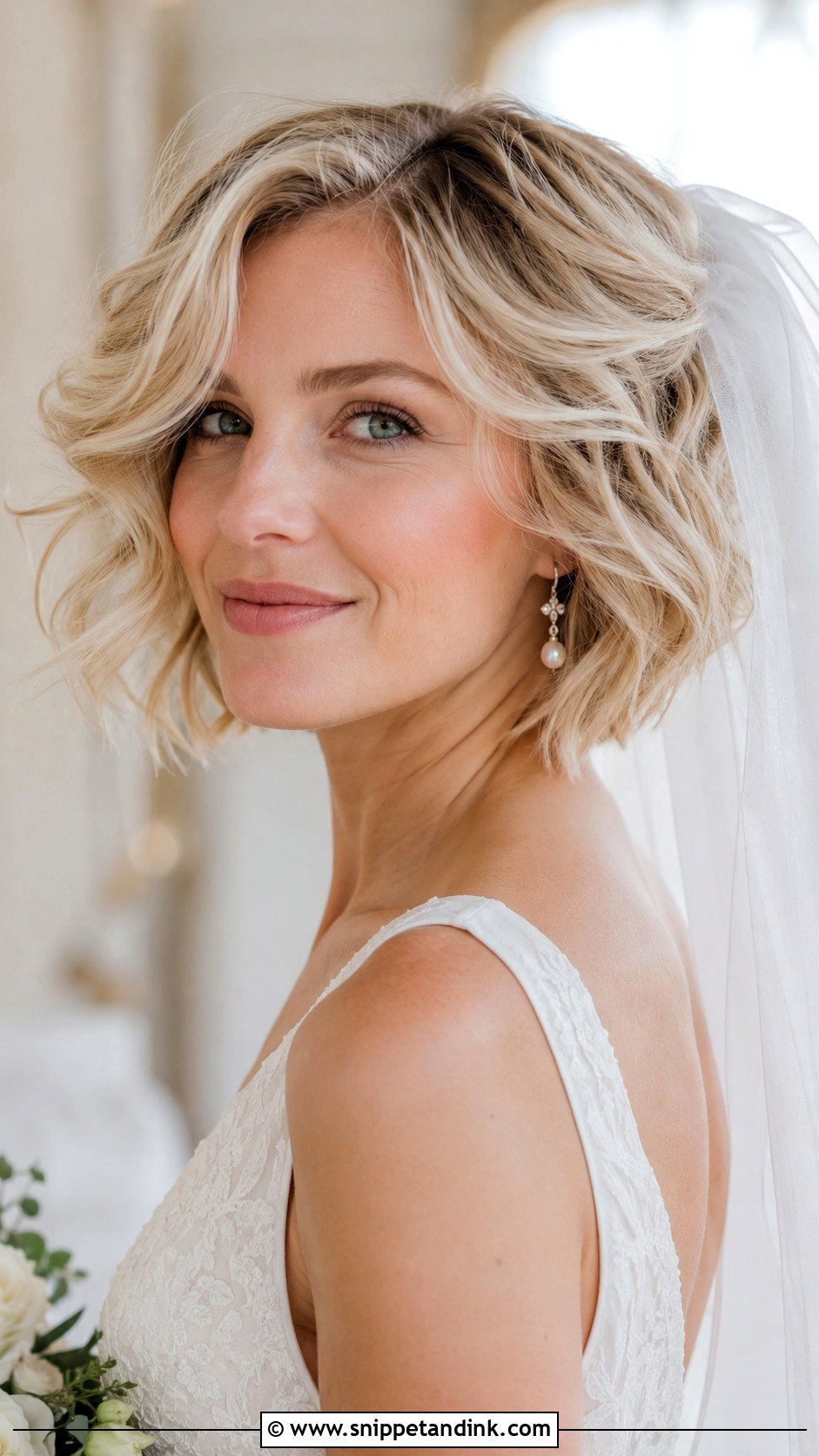 Short Bridal Bob With Soft Waves - Snippet and Ink - 15 Short Bridal Hair Down Ideas