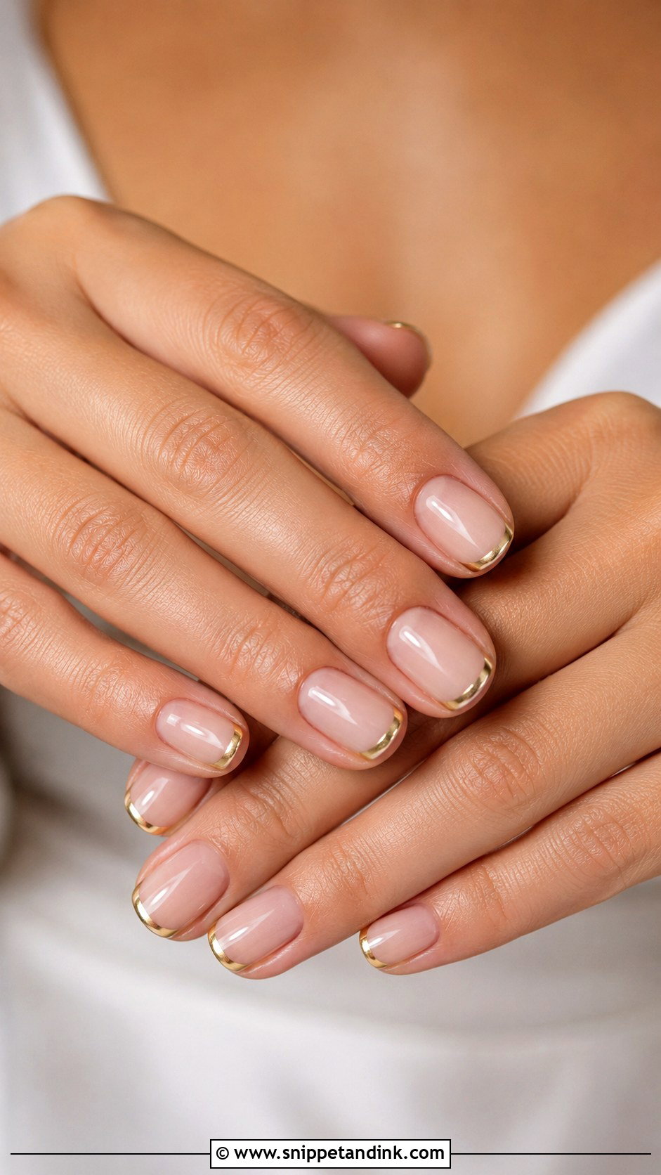 Short Bridal Gold French Nails - Snippet and Ink - 30 Short Bridal Wedding Nails