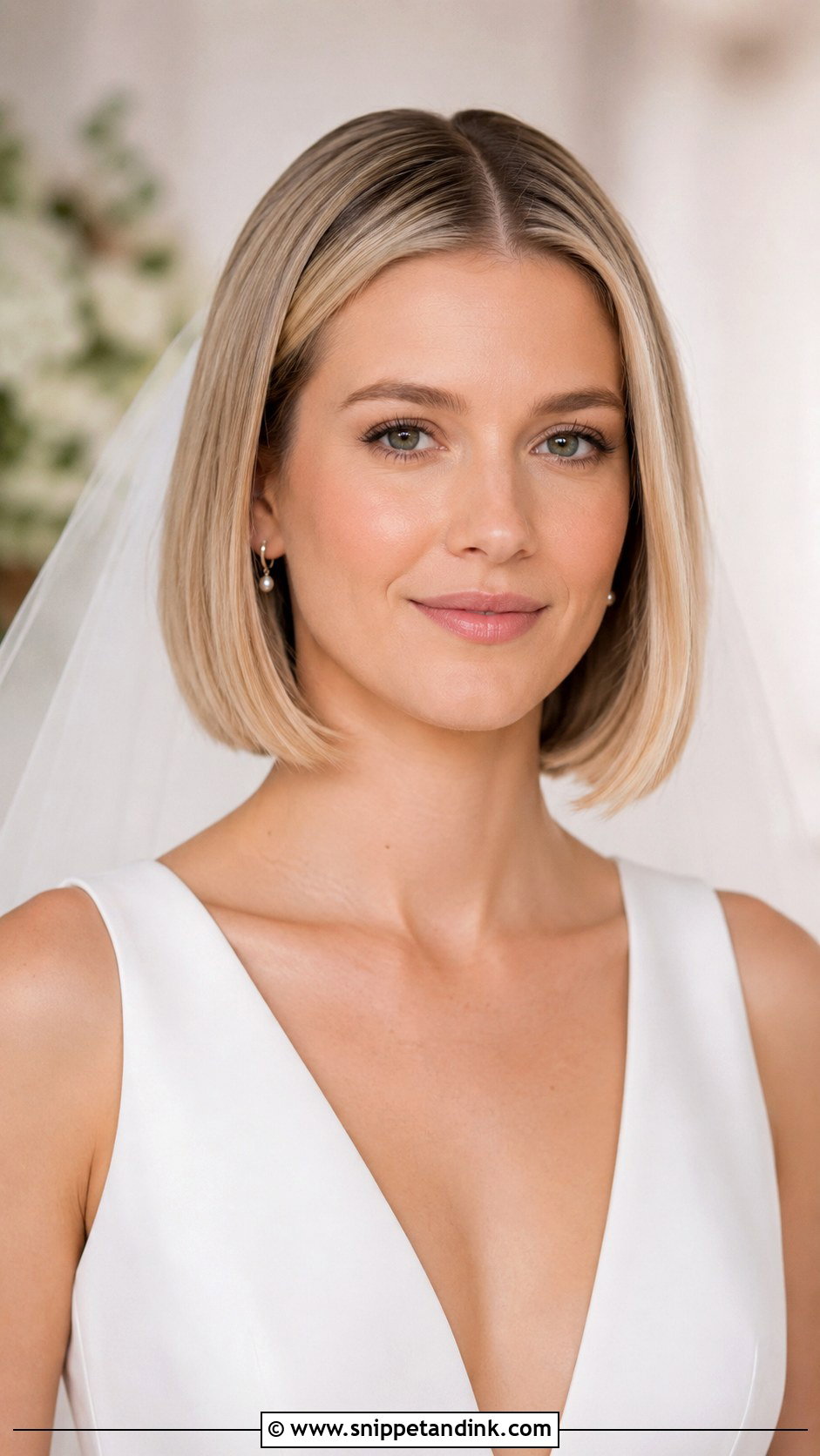 Short Bridal Hair Down With A Center Part - Snippet and Ink - 15 Short Bridal Hair Down Ideas