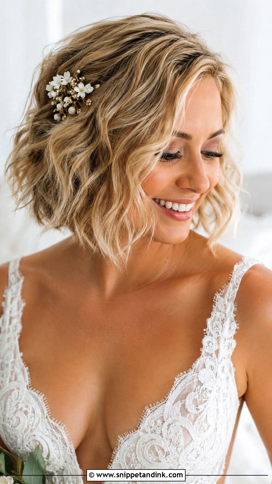 Short Bridal Hair Down With Beach Waves - Snippet and Ink - 15 Short Bridal Hair Down Ideas
