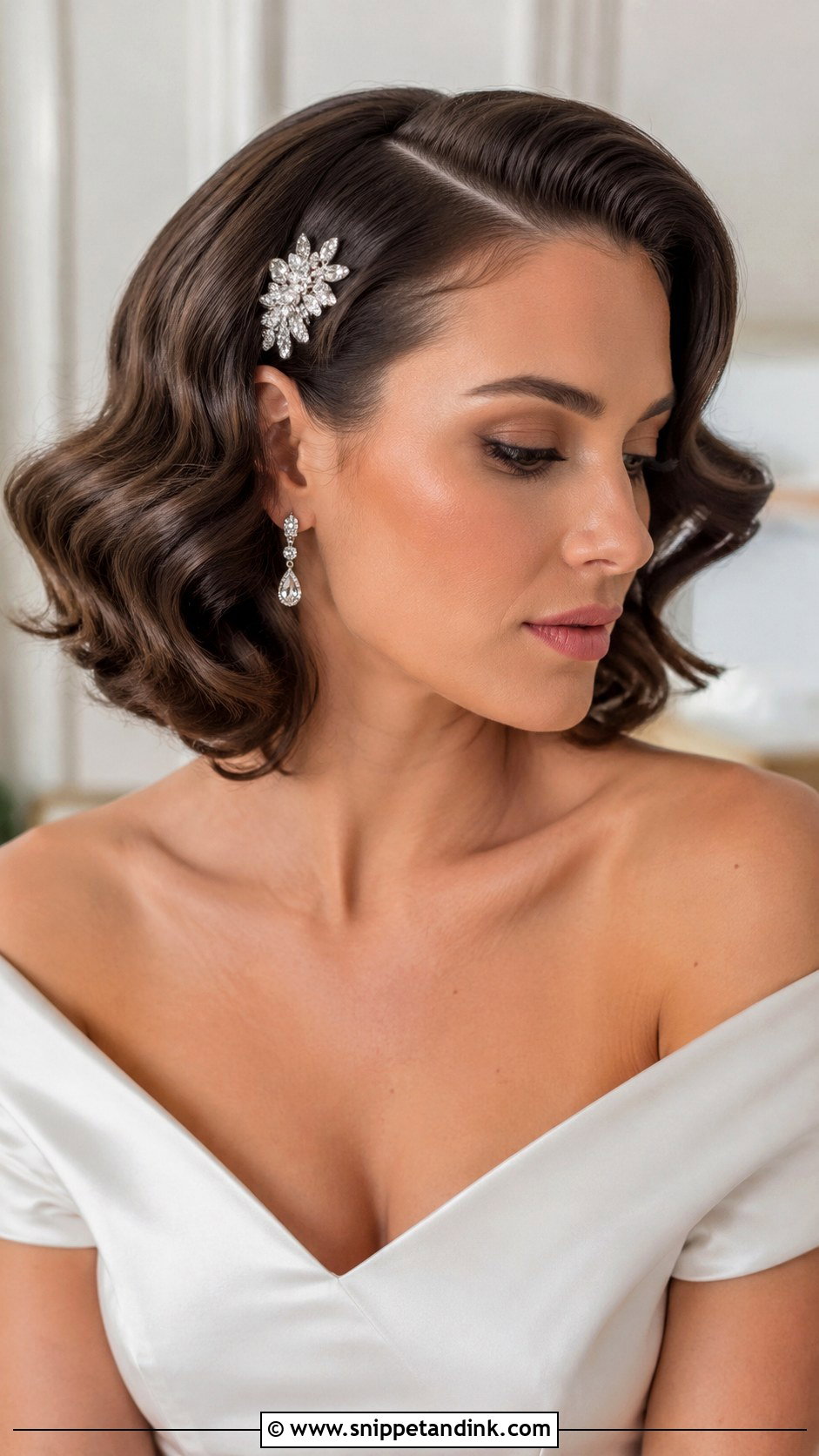 Short Bridal Hair Down With Hollywood Waves - Snippet and Ink - 15 Short Bridal Hair Down Ideas