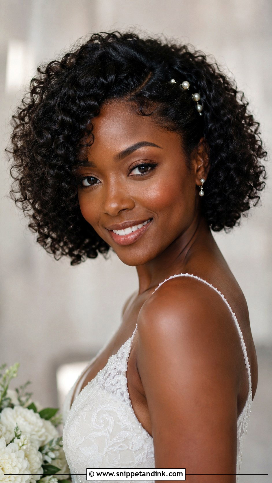 Short Bridal Hair Down With Natural Curls - Snippet and Ink - 15 Short Bridal Hair Down Ideas