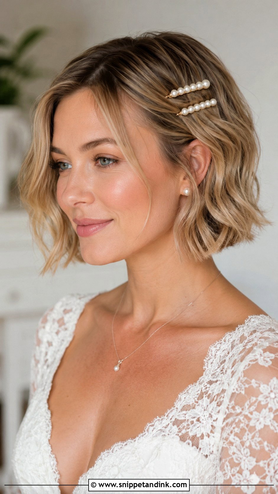 Short Bridal Hair Down With Pearl Clips - Snippet and Ink - 15 Short Bridal Hair Down Ideas