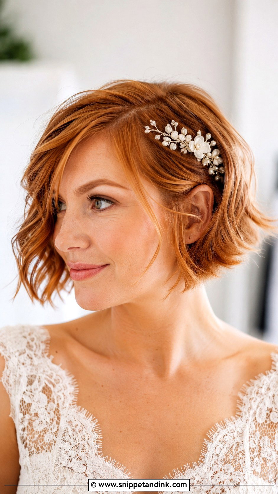 Short Bridal Hair With Floral Comb - Snippet and Ink - 15 Short Hairstyle Bride Wedding Ideas