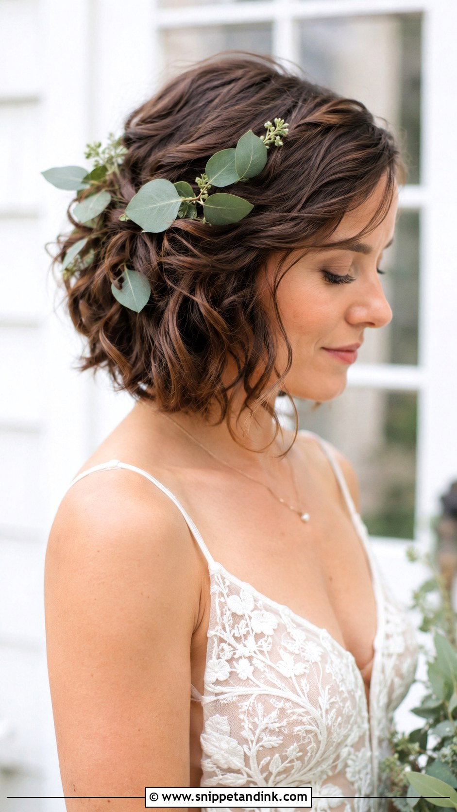 Short Bridal Hair With Greenery - Snippet and Ink - 30 Short Bridal Hair Ideas