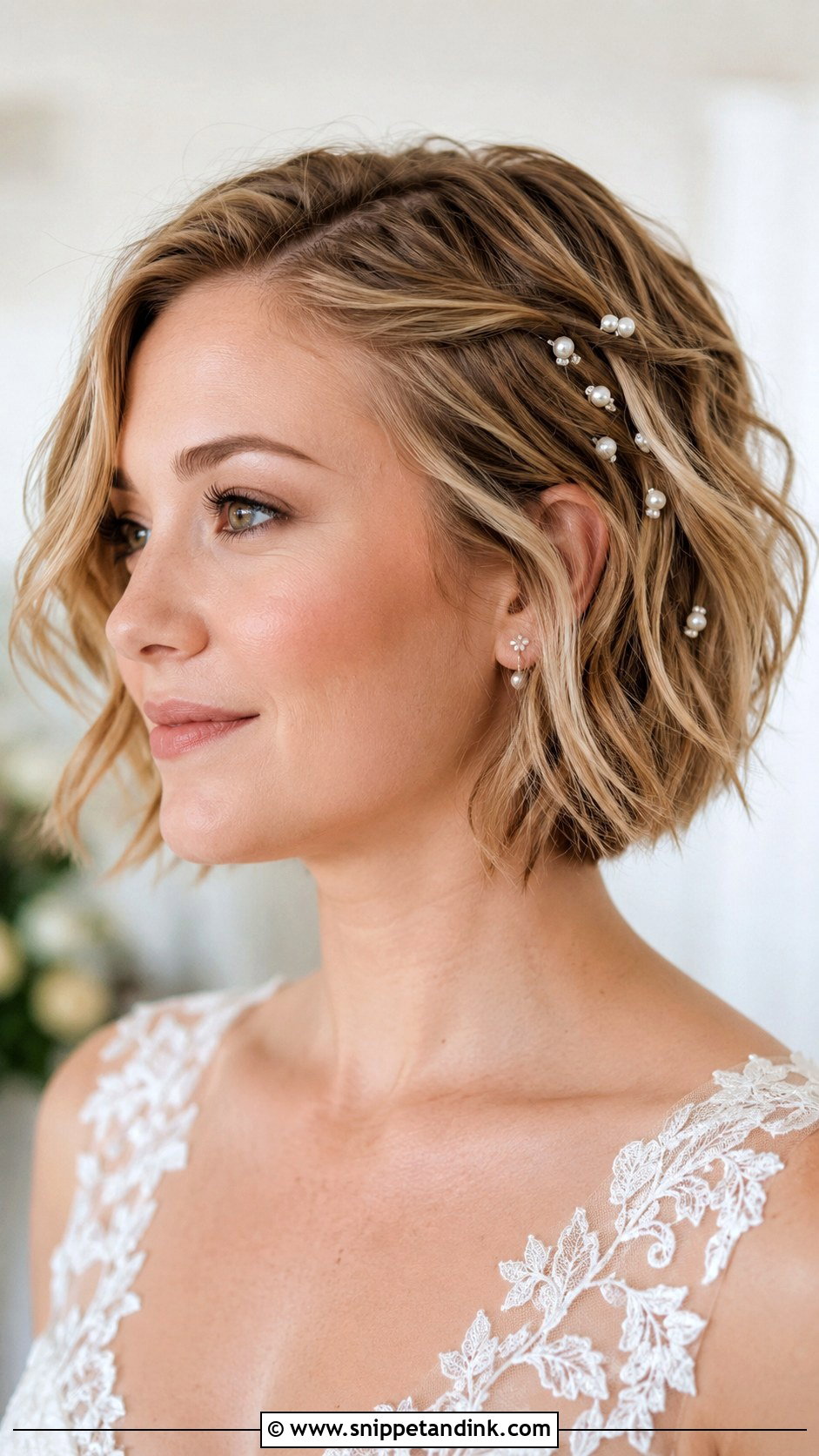 Short Bridal Hair With Pearl Pins - Snippet and Ink - 15 Short Hairstyles for Brides
