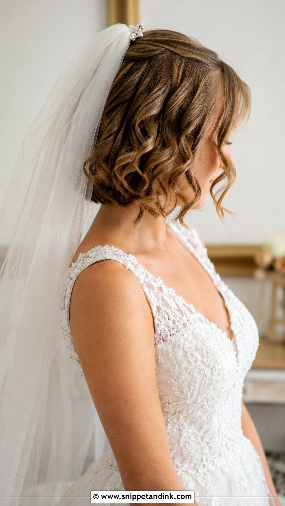 Short Bridal Hair With Veil And Curls - Snippet and Ink - 25 Short Bridal Hairstyles