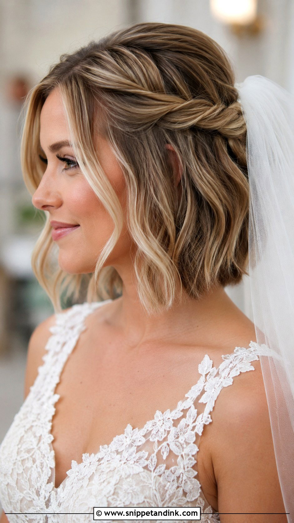 Short Bridal Half Up Bob - Snippet and Ink - 15 Short Hairstyle Bride Wedding Ideas