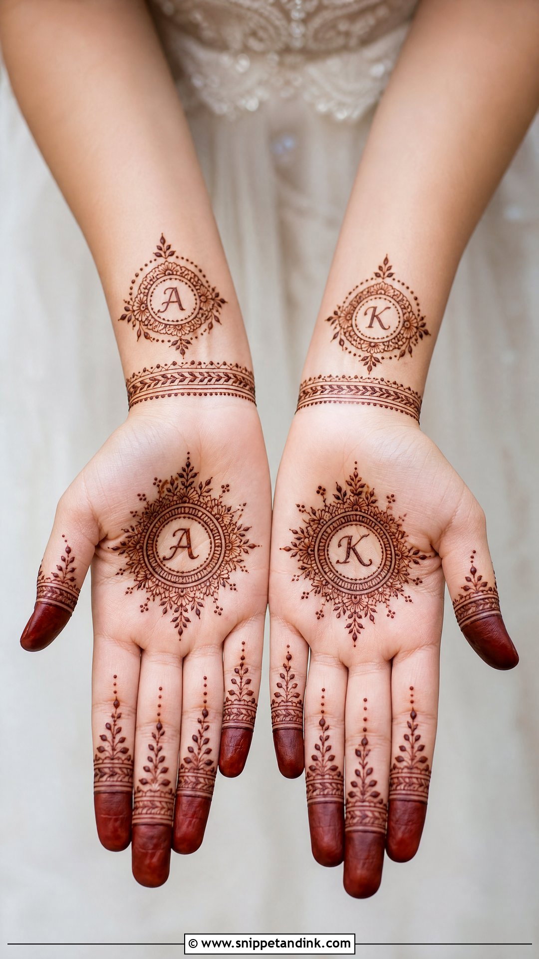 Short Bridal Initial Mehndi Design - Snippet and Ink - 20 Short Bridal Mehndi Designs