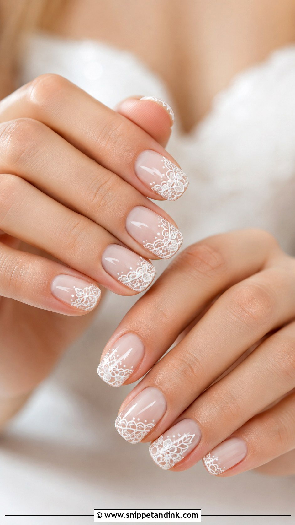 Short Bridal Lace Nails - Snippet and Ink - 30 Short Bridal Wedding Nails