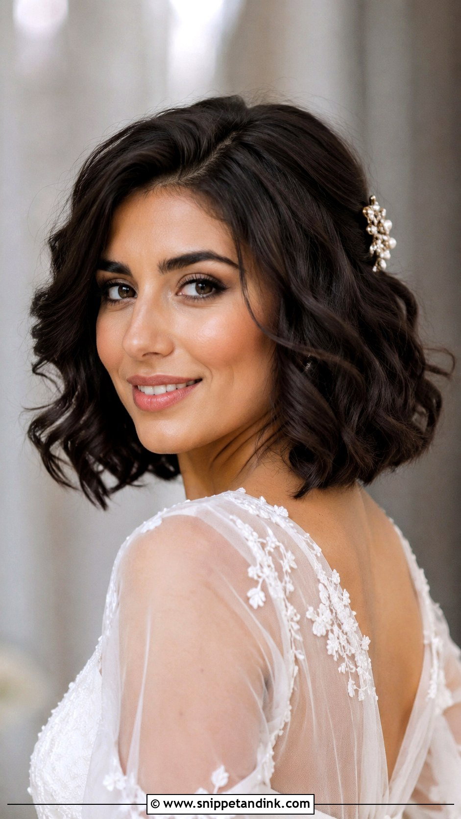 Short Bridal Lob With Loose Curls - Snippet and Ink - 15 Short Bridal Hair Down Ideas