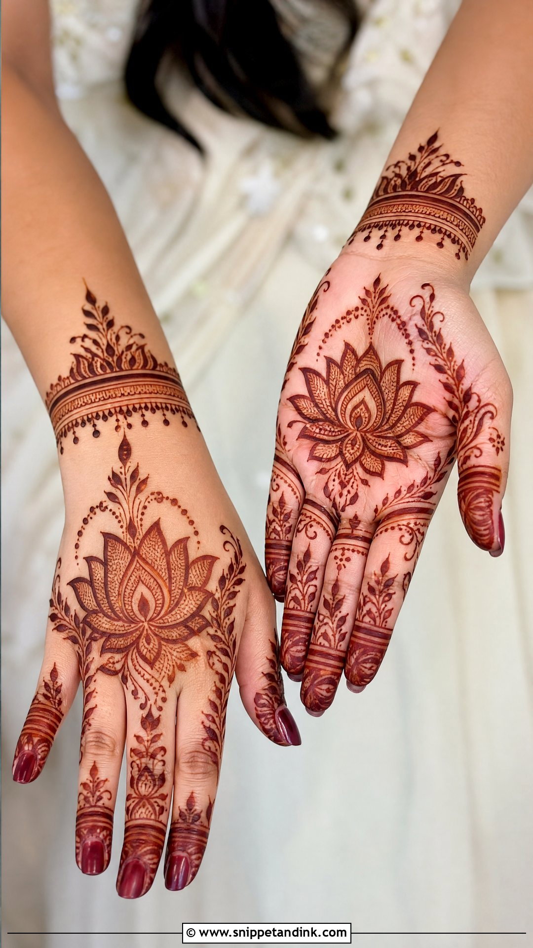 Short Bridal Lotus Mehndi Design - Snippet and Ink - 20 Short Bridal Mehndi Designs