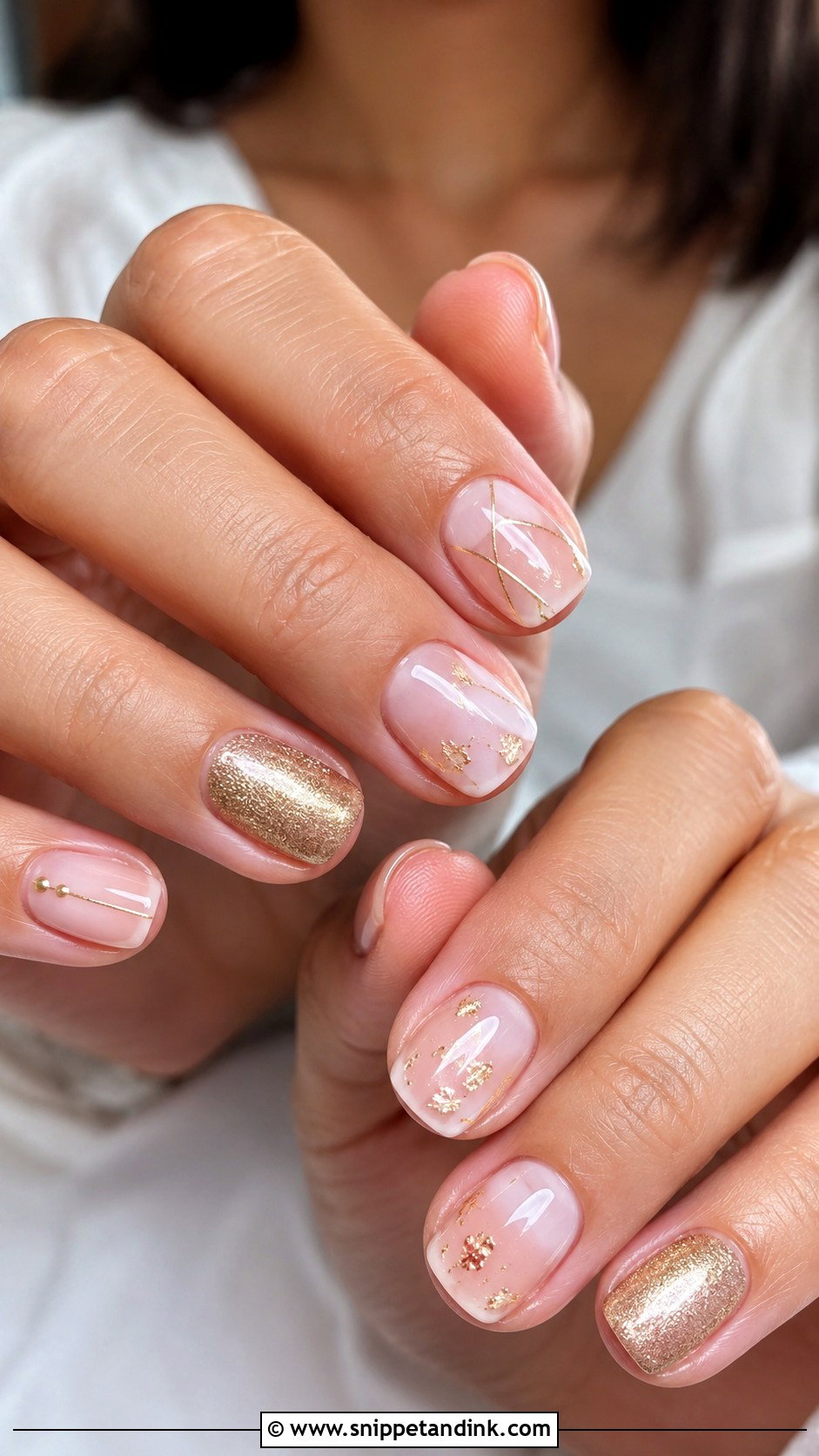 Short Bridal Nails With Gold Accents - Snippet and Ink - 20 Bridal Nails with Gold