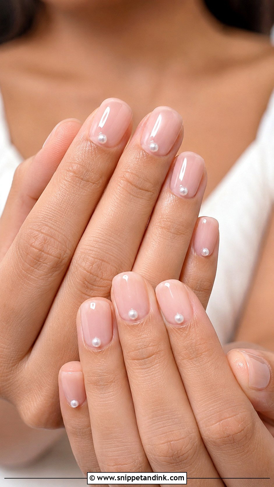 Short Bridal Pearl Accent Nails - Snippet and Ink - 30 Short Bridal Wedding Nails