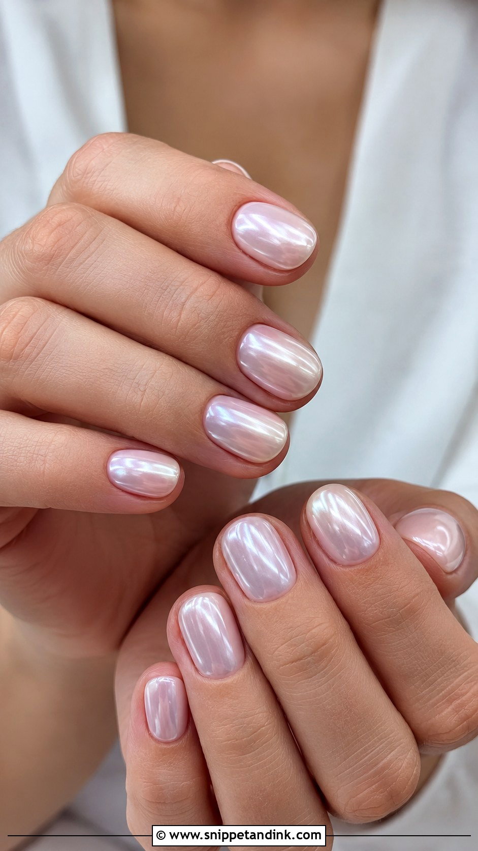 Short Bridal Pearl Chrome Nails - Snippet and Ink - 30 Short Bridal Wedding Nails