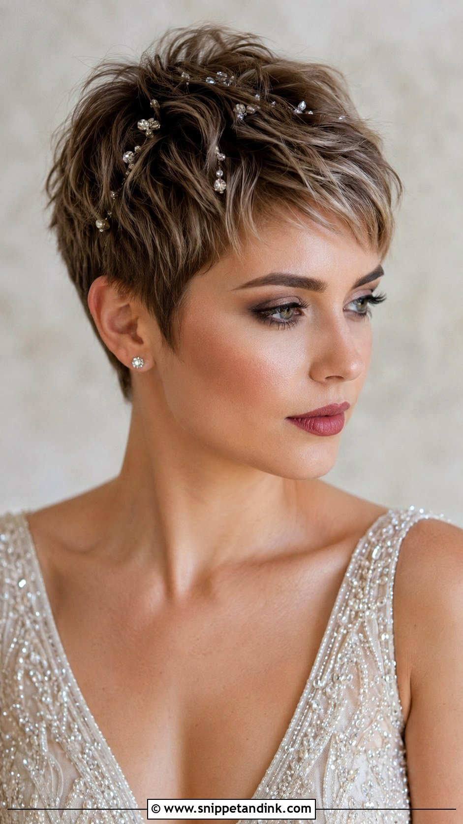 Short Bridal Pixie With Crystal Accents - Snippet and Ink - 25 Short Bridal Hairstyles