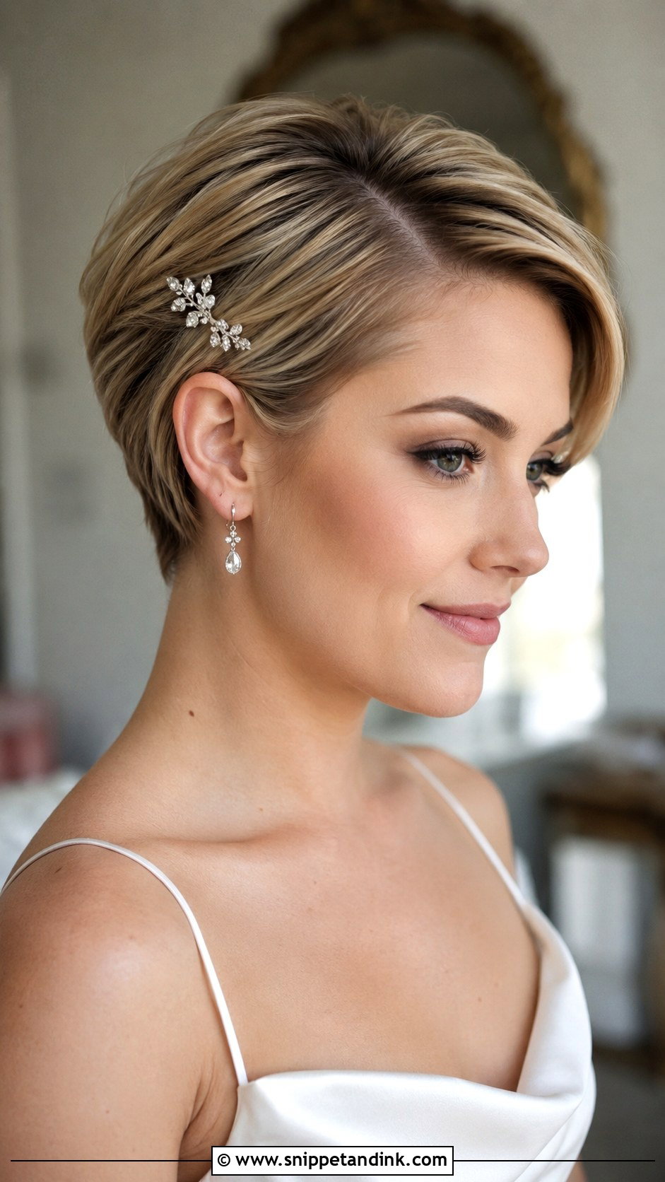 Short Bridal Pixie With Side Part - Snippet and Ink - 15 Simple Bridal Hairstyles for Short Hair