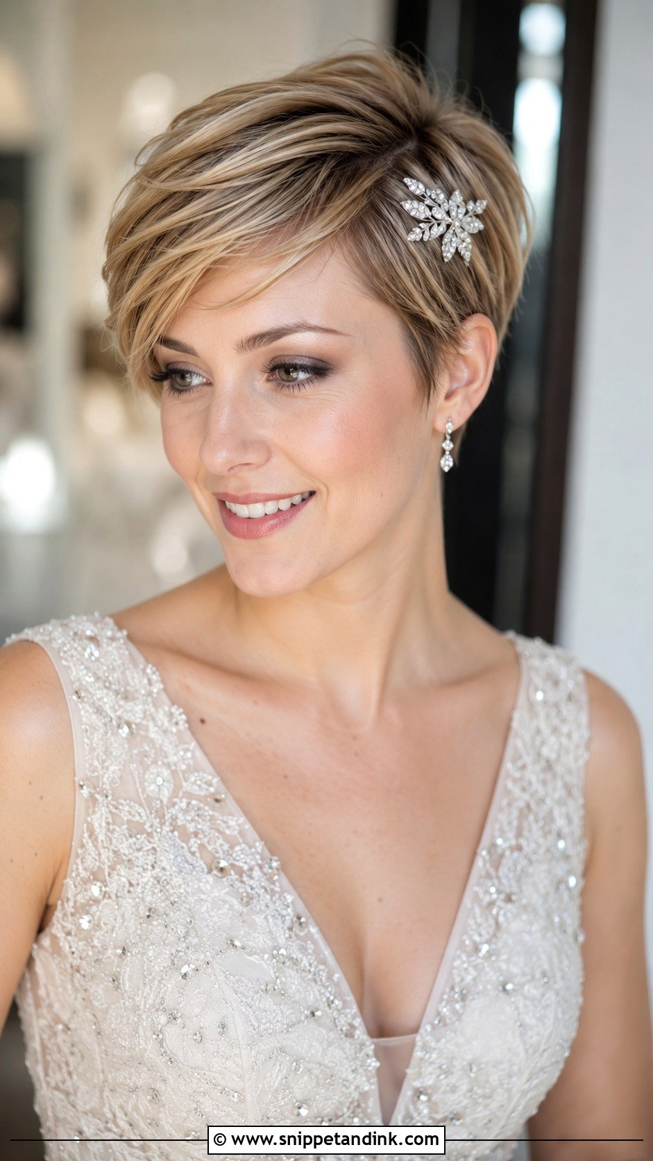 Short Bridal Pixie With Side Sweep - Snippet and Ink - 25 Short Bridal Hairstyles