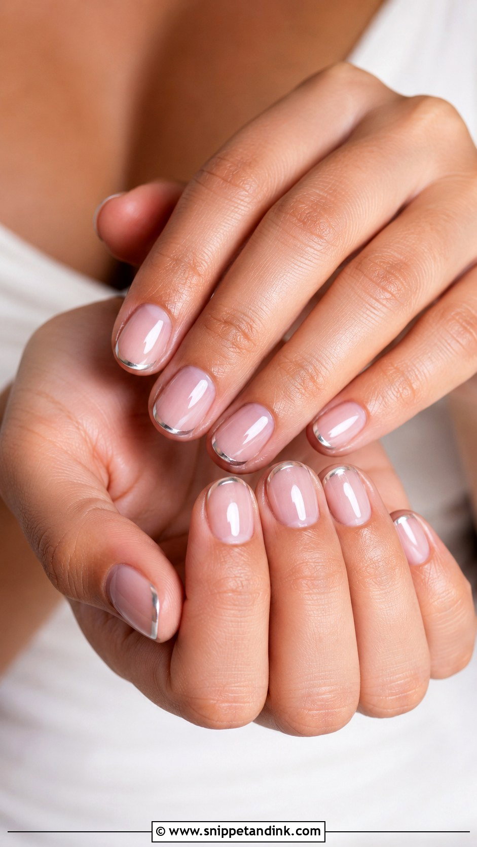 Short Bridal Silver French Nails - Snippet and Ink - 30 Short Bridal Wedding Nails
