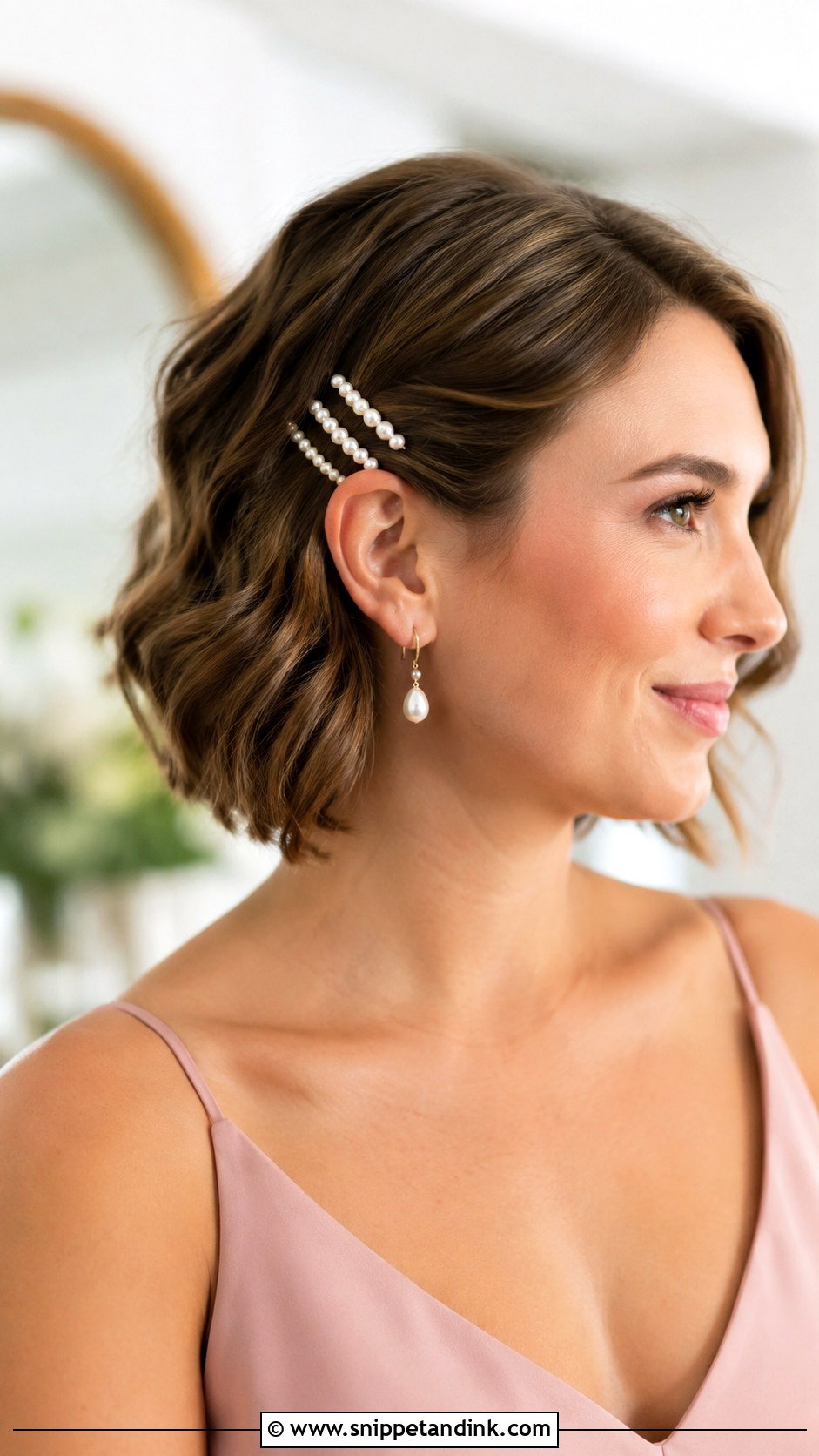 Short Bridesmaid Bob With Pearl Clips - Snippet and Ink - 20 Short Hair Styles for Bridesmaid