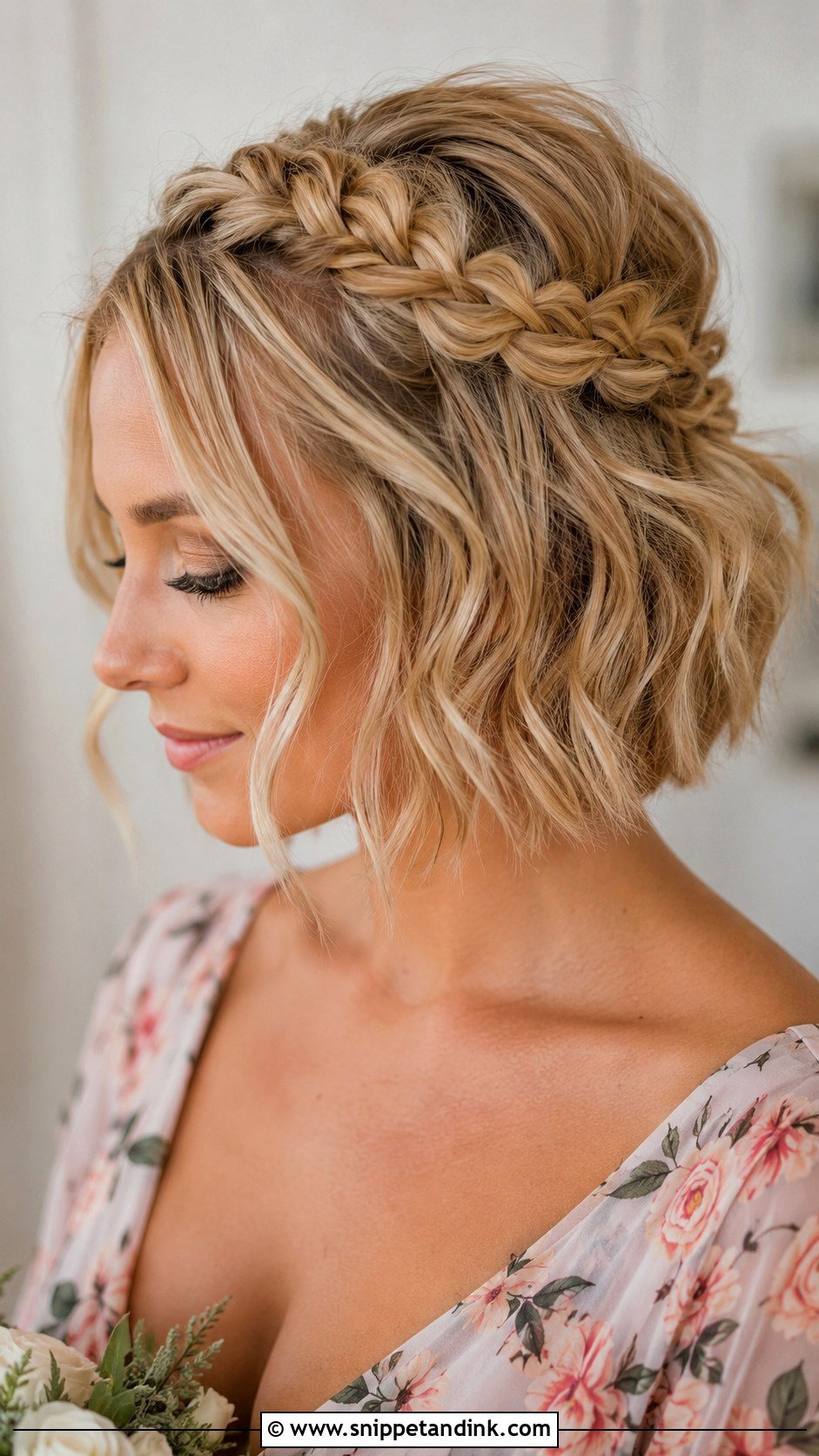 Short Bridesmaid Hair With Braided Crown - Snippet and Ink - 30 Bridesmaid Hair Short Ideas