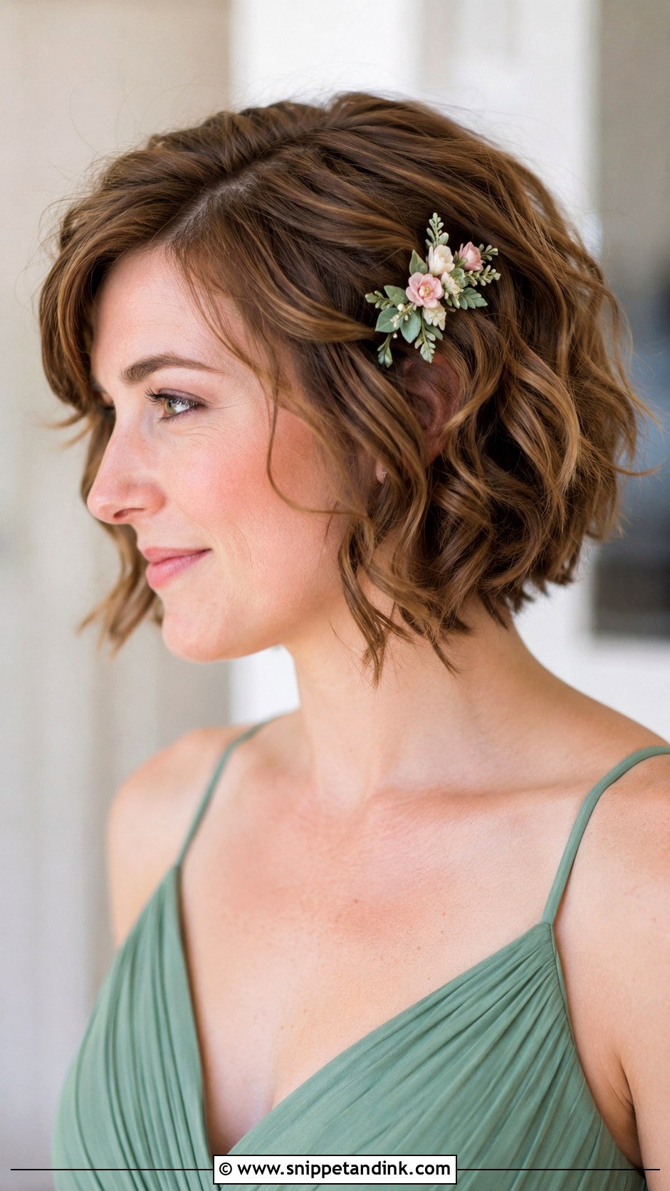 Short Bridesmaid Hair With Floral Clip - Snippet and Ink - 30 Bridesmaid Hair Short Ideas