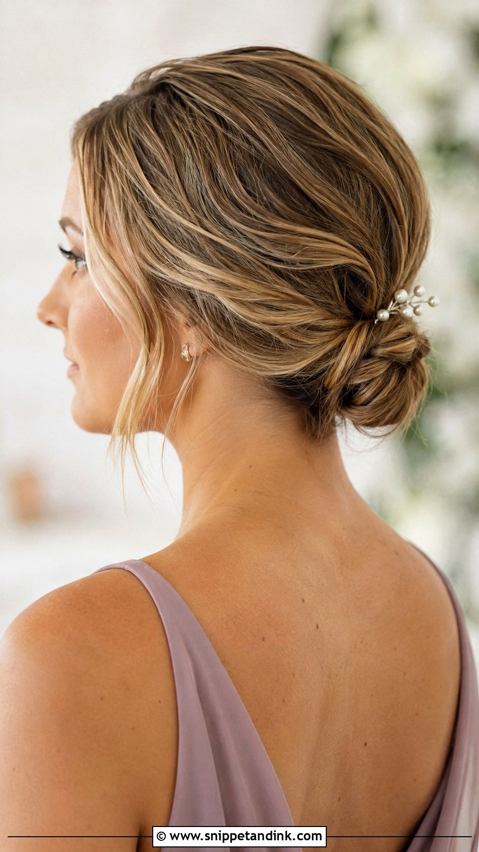 Short Bridesmaid Hair With Mini Bun - Snippet and Ink - 20 Simple Bridesmaid Hair Short Ideas