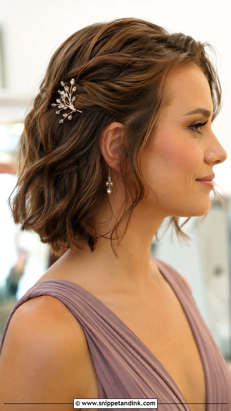 Short Bridesmaid Hair With Pinned Back Waves - Snippet and Ink - 25 Bridesmaid Short Hairstyles