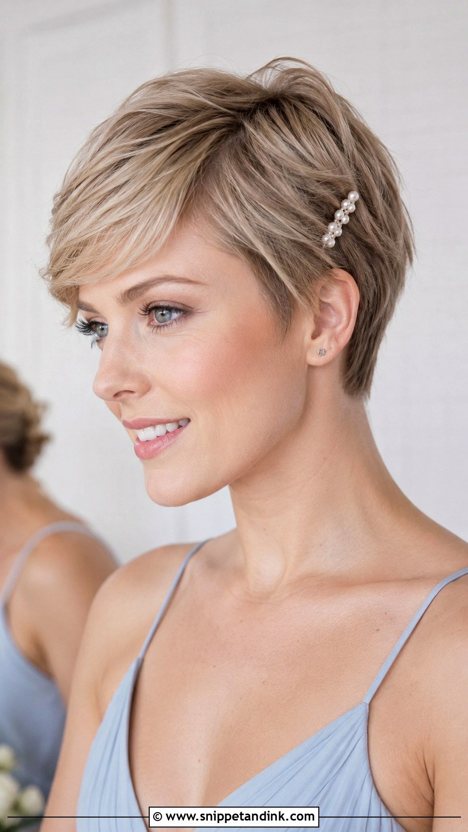 Short Bridesmaid Pixie With Hair Clip - Snippet and Ink - 25 Bridesmaid Short Hairstyles