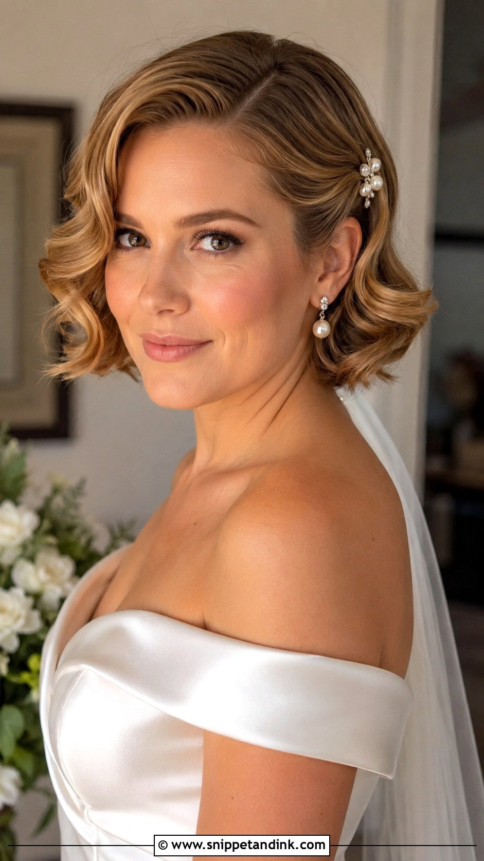 Short Brushed Waves Wedding Hairstyle - Snippet and Ink - 20 Elegant Short Hairstyles for Wedding