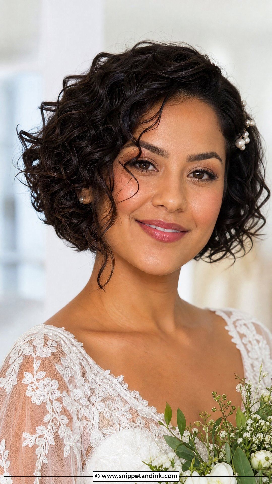 Short Curly Bob Wedding Hairstyle - Snippet and Ink - 20 Short Hair Open Hairstyles for Wedding