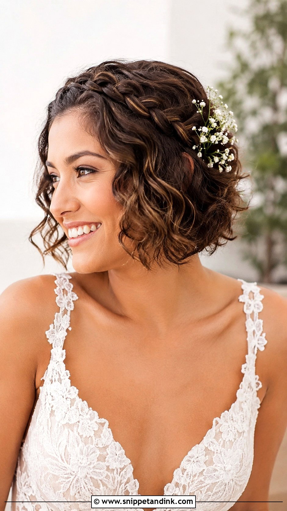 Short Curly Bob With Braided Crown - Snippet and Ink - 15 Short Wedding Hairstyles for Curly Hair