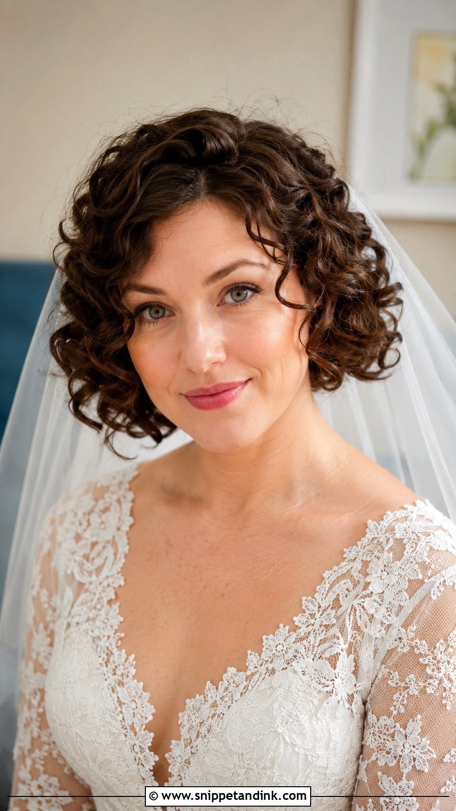 Short Curly Bob With Veil - Snippet and Ink - 25 Short Curly Bridal Hair Ideas