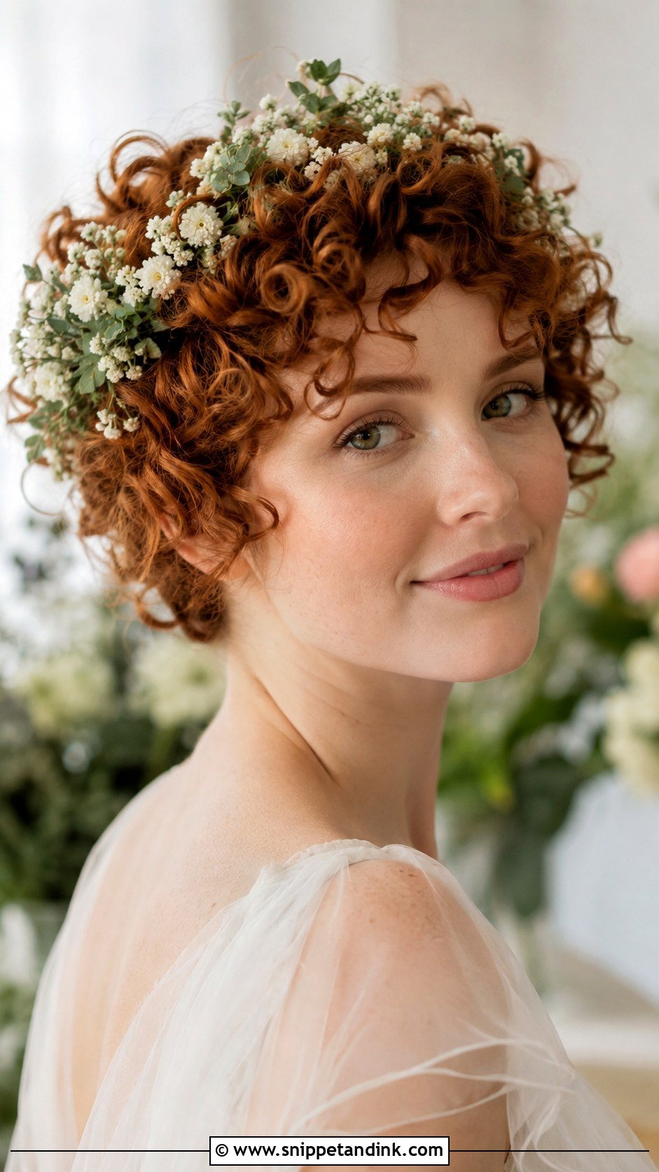 Short Curly Bob With Veil - Snippet and Ink - 15 Short Wedding Hairstyles for Curly Hair