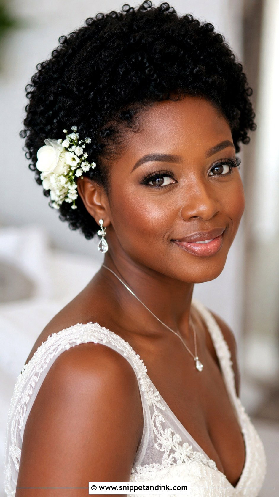 Short Curly Bridal Afro - Snippet and Ink - 15 Short Curly Hair Bridal Hairstyles