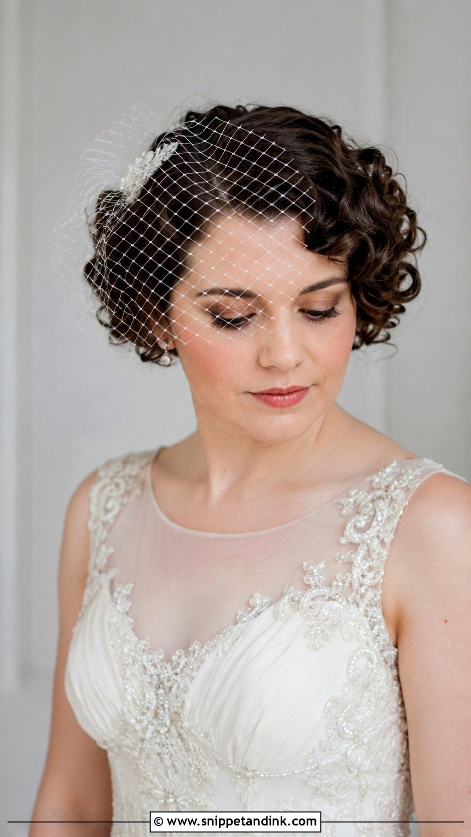 Short Curly Bridal Hair With Birdcage Veil - Snippet and Ink - 15 Short Curly Hair Bridal Hairstyles