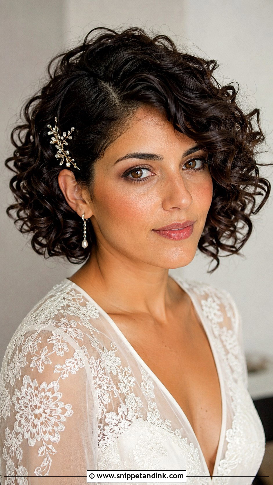 Short Curly Bridal Side Part - Snippet and Ink - 15 Short Curly Bridal Hairstyles