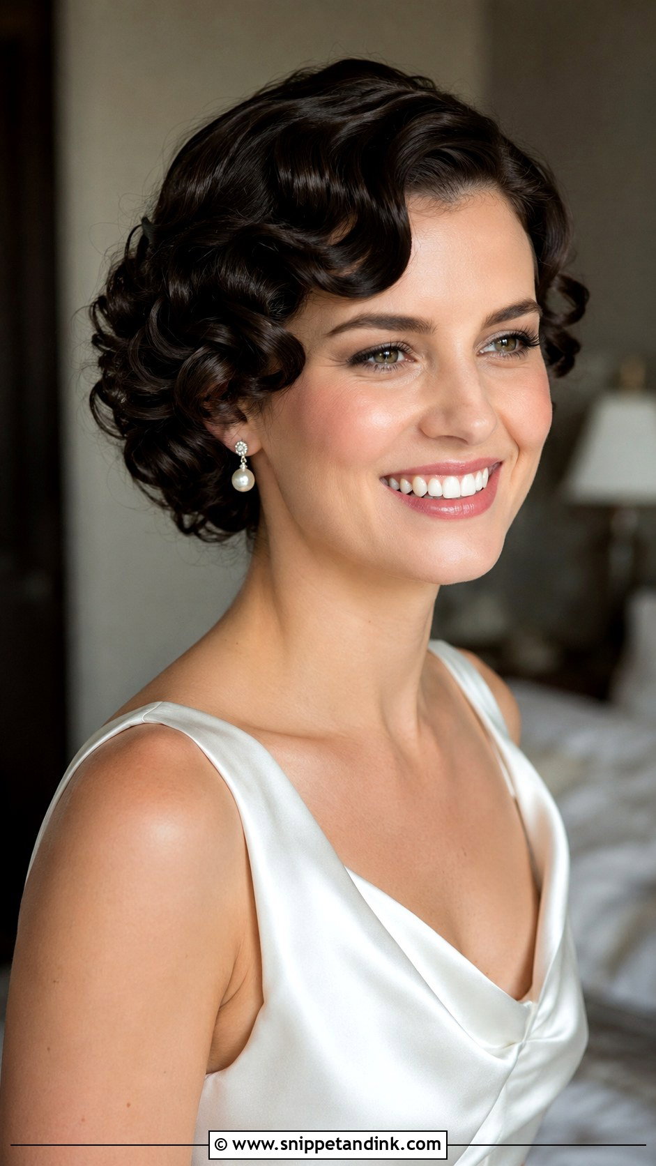 Short Curly Finger Wave Wedding Hairstyle - Snippet and Ink - 15 Short Wedding Hairstyles for Curly Hair