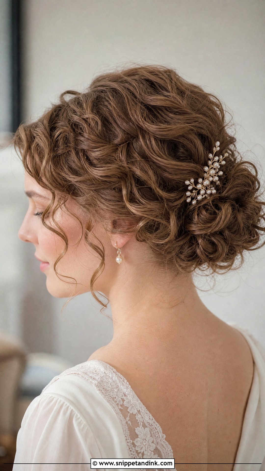 Short Curly Hair Wedding Bun - Snippet and Ink - 15 Curly Hair Bun Wedding Ideas