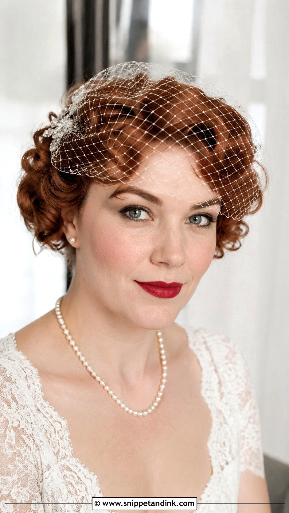 Short Curly Hair With Birdcage Veil - Snippet and Ink - 25 Short Curly Bridal Hair Ideas