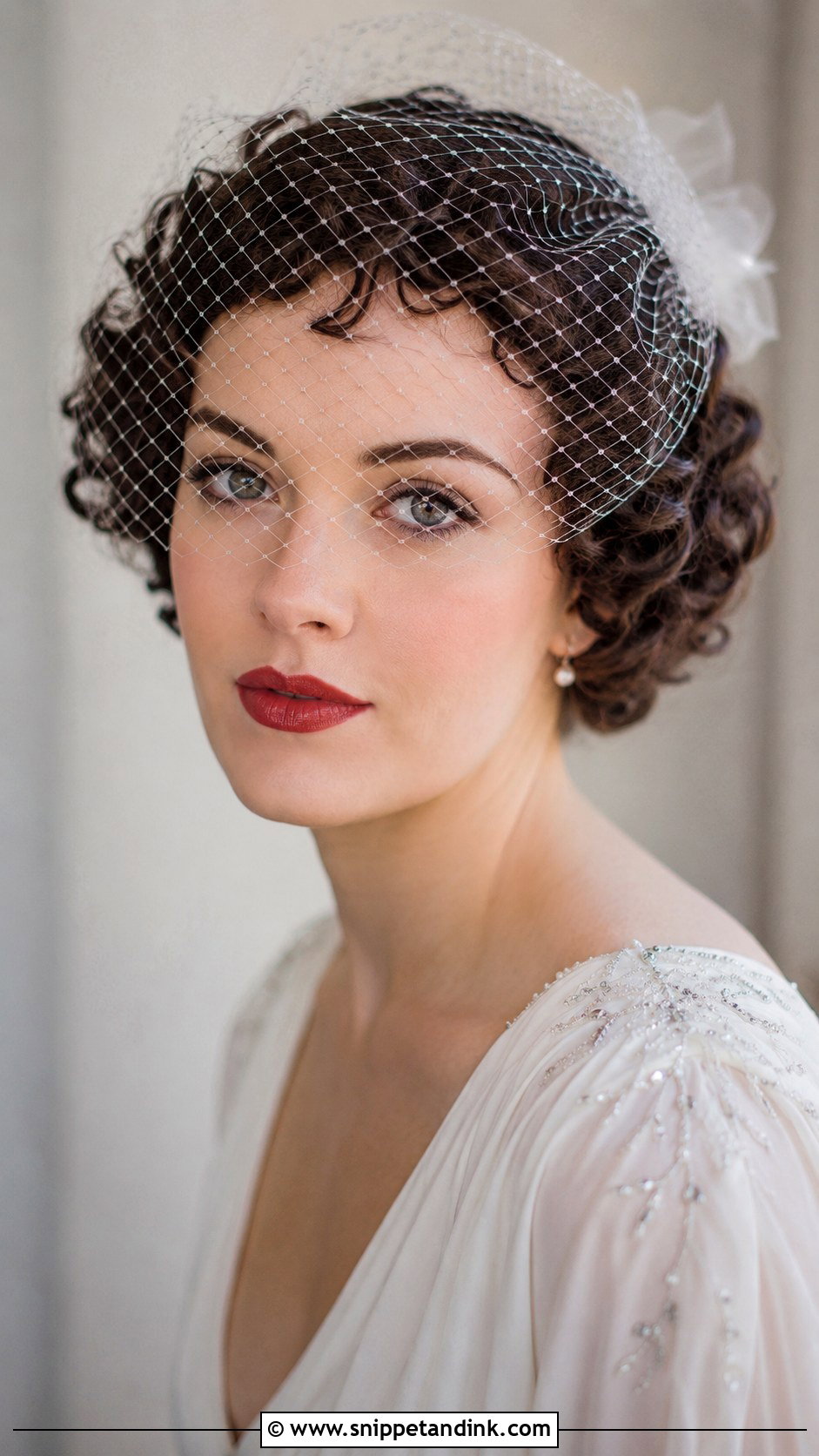 Short Curly Hair With Birdcage Veil - Snippet and Ink - 20 Short Curly Wedding Hairstyles