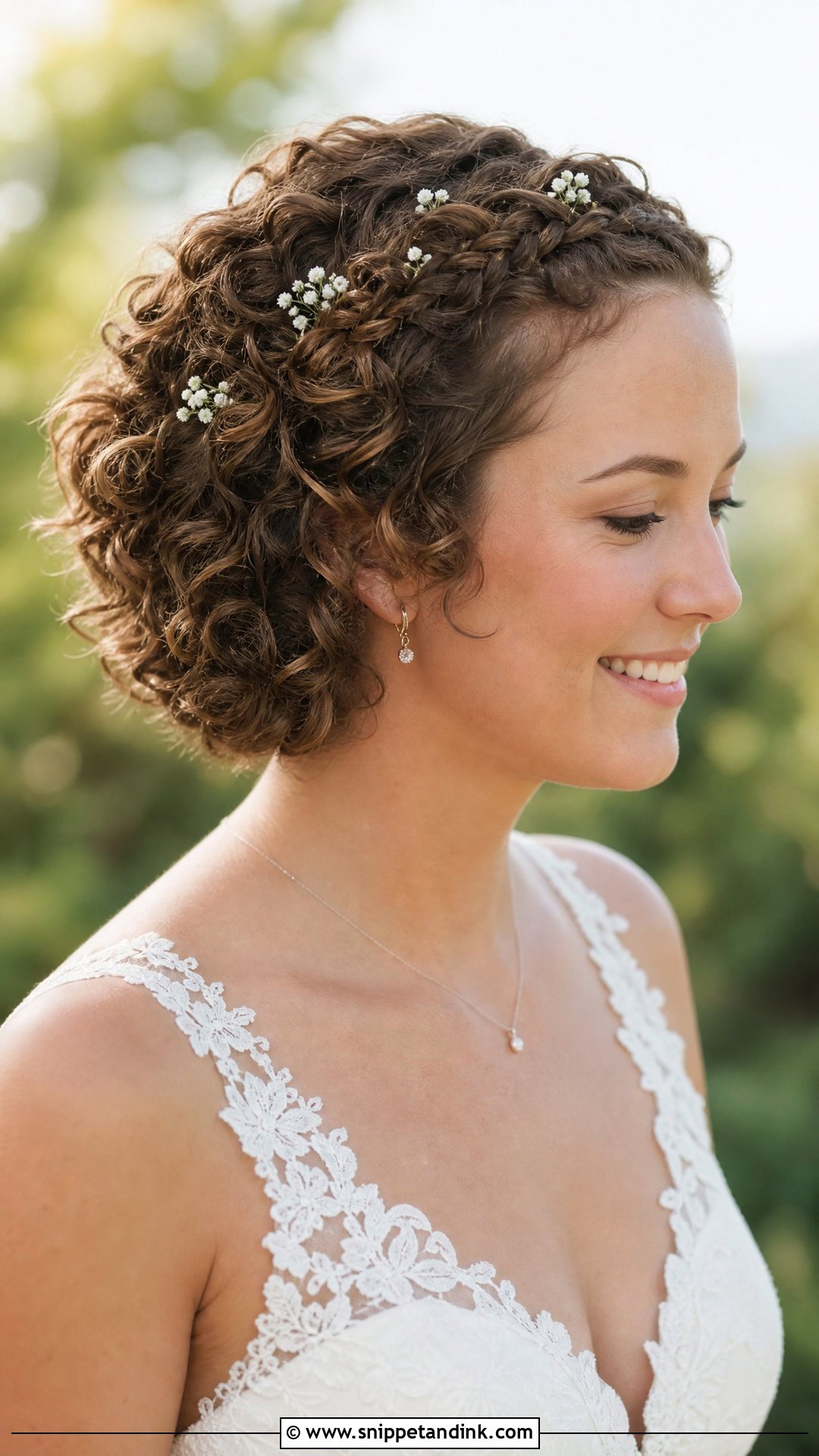 Short Curly Hair With Braided Crown - Snippet and Ink - 15 Curly Short Hair Wedding Styles